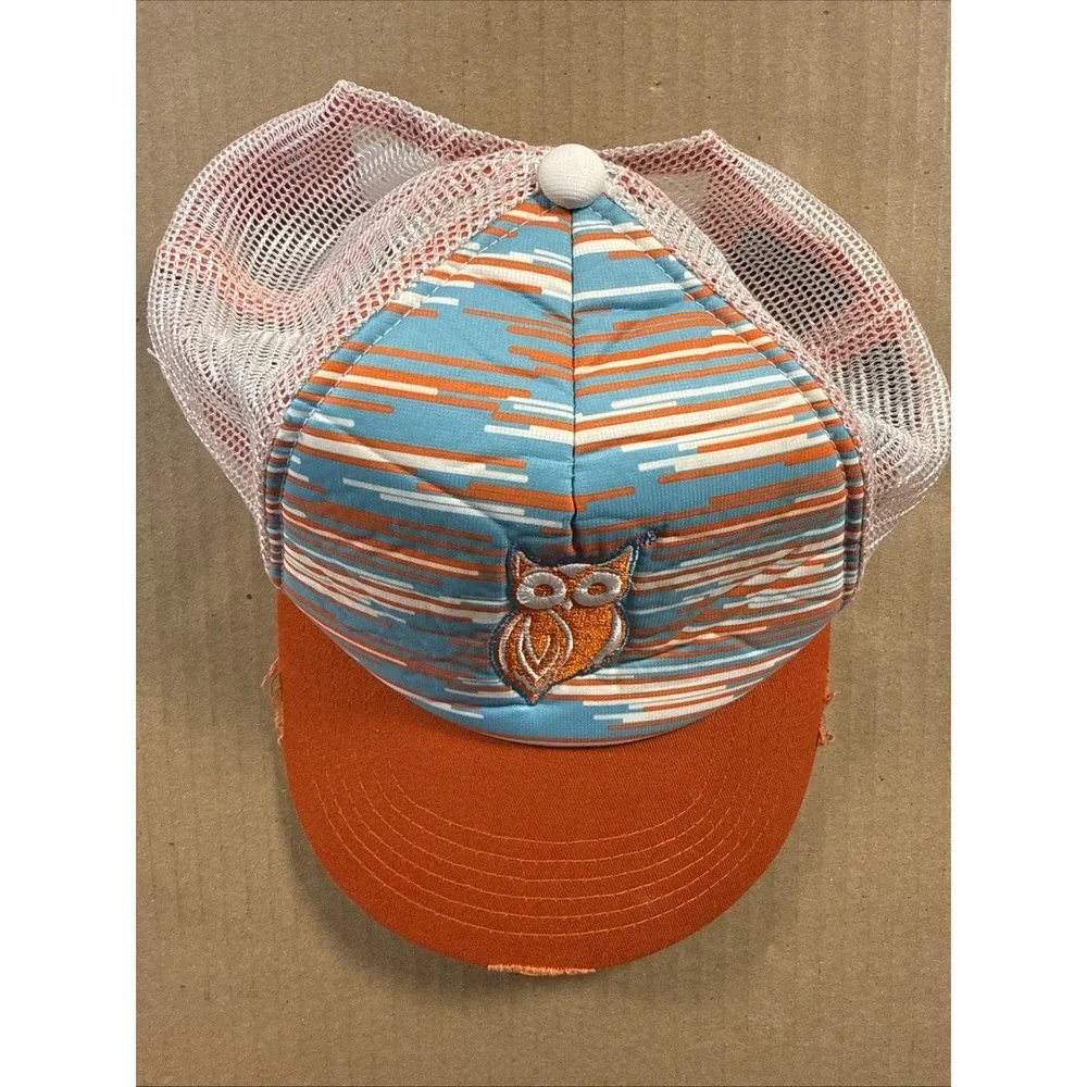 Hooters Baseball Hat Ball Cap Distressed Mesh Back Snapback Owl Unisex Orange
